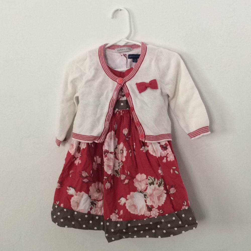 Floral Rose with Brown Polka Dot Sash Dress